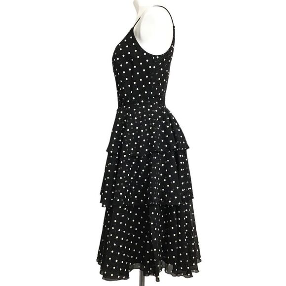Vintage 70’s ILGWU Black Slip Dress Spaghetti Strap Midi Polka-Dot Size 9-10 - Picture 5 of 13